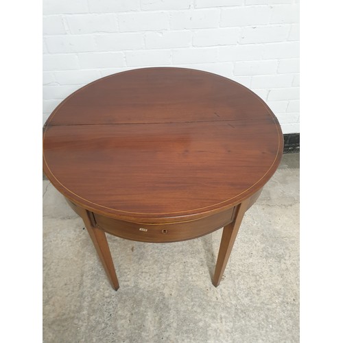 205 - Edwardian Inlaid Half Moon Fold Over Games Table