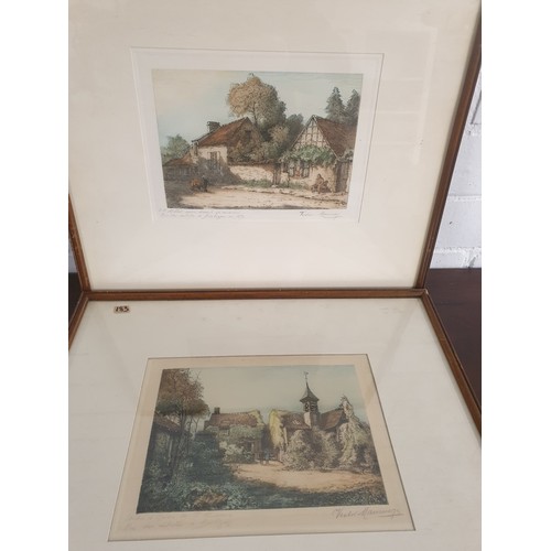 183 - Pair Of  Hand Tinted Etchings By Victor Maunier With French Desriptions Dated 1870