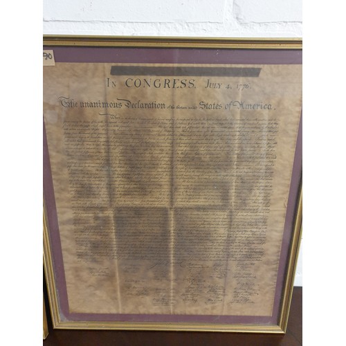 190 - 2 Framed Copies Of American History Documents