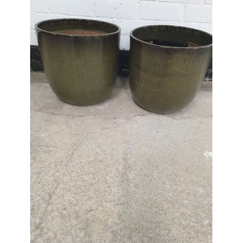 301 - Pair Large Stoneware Garden Pots 36cms Tall 38 Diameter