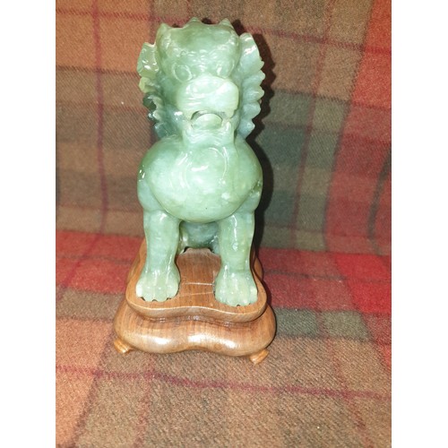 74A - Chinese Jade Dog of wu figure on hard wood stand