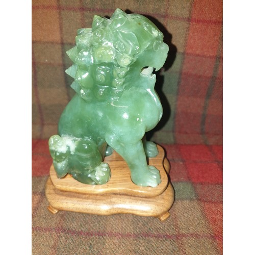 74A - Chinese Jade Dog of wu figure on hard wood stand