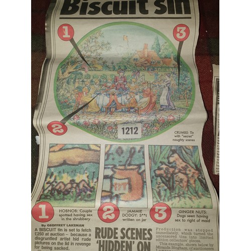 108 - Super Rare Huntley And Palmer Rude Biscuit Tin With Paperwork Rude Scenes Hidden Due To Disgruntled ... 