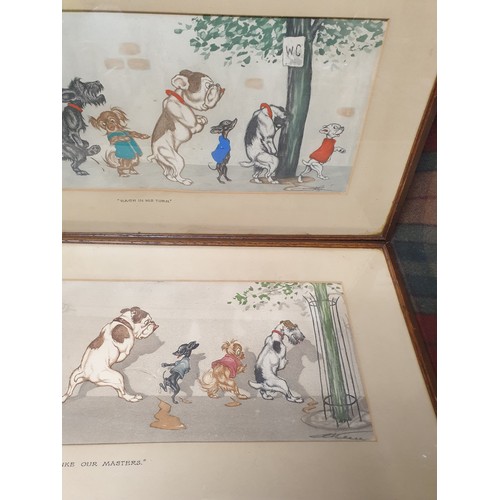 174 - Pair Of Hand Tinted Comical Dog Pictures Signed By Artist