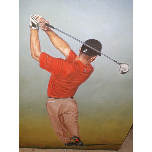 179 - 3 Oil Paintings Sporting Themes Golf And Cricket