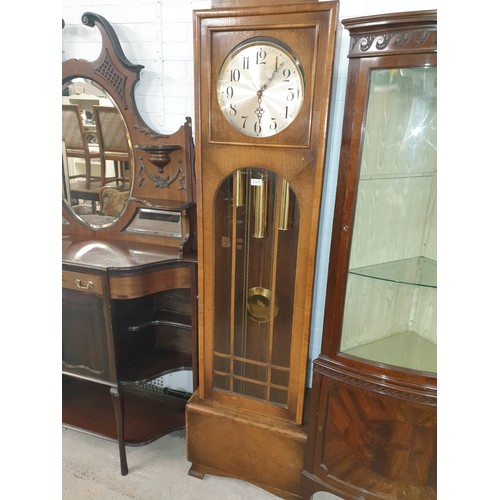 245 - Victorian oak cased Grandfather clock with weights & pendulum