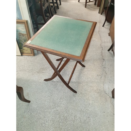 244 - Antique flip top games table with green fabric top