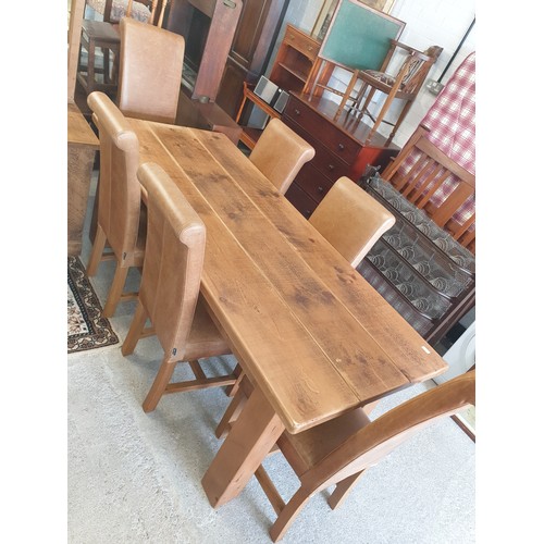 217 - Large Rustic Pitch Pine Dining Table And 6 Chairs