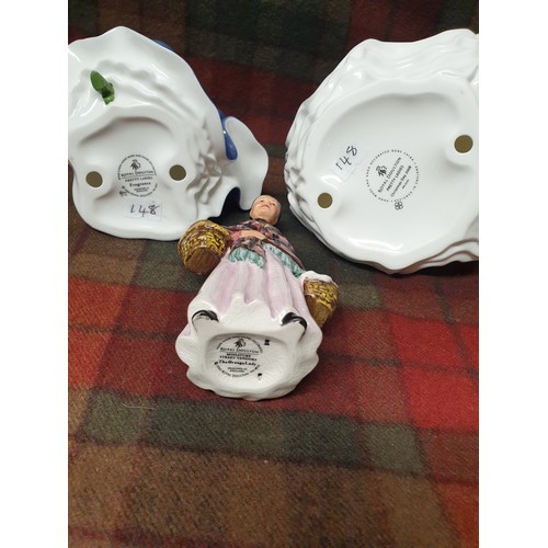 148 - 2 Doulton Pretty Lady Figures Fragrance And Christmas Day 2008 Also Doulton Small Figure Street Vend... 