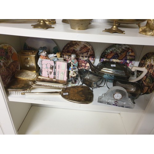 292 - Shelf Of Collectables To Include 3 Piece EP Tea Set etc