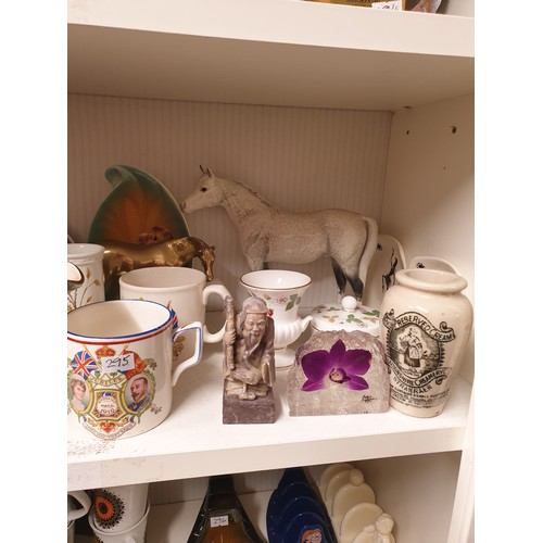 295 - Shelf Of Collectables Maling, German Pottery, Royal Copenhagen Etc