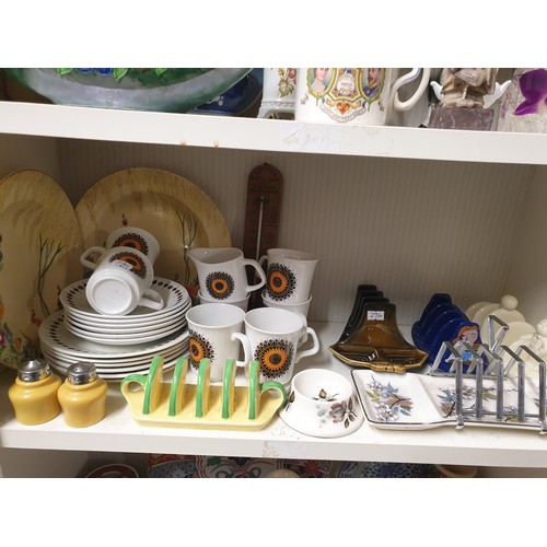 296 - Shelf Of Collectables Carlton Ware, Meakin Tea Set, Toast Racks etc