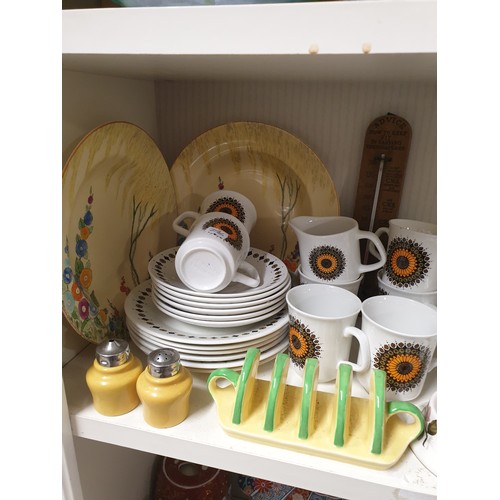 296 - Shelf Of Collectables Carlton Ware, Meakin Tea Set, Toast Racks etc