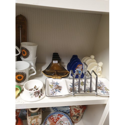 296 - Shelf Of Collectables Carlton Ware, Meakin Tea Set, Toast Racks etc