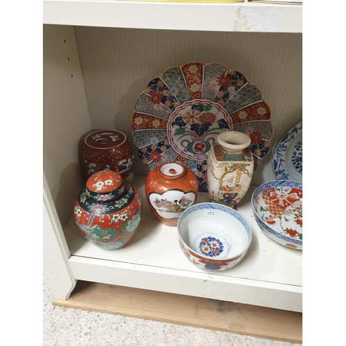 297 - Shelf Of Oriental Items Ginger Jars Vases Etc