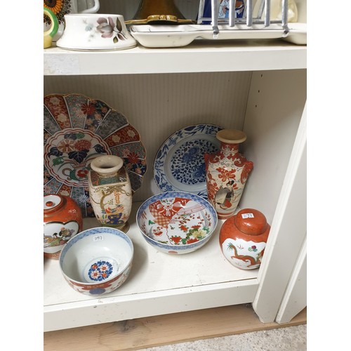 297 - Shelf Of Oriental Items Ginger Jars Vases Etc