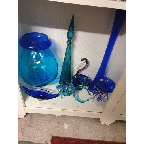 314 - Shelf Of Blue Glass Including Murano Glass Fish