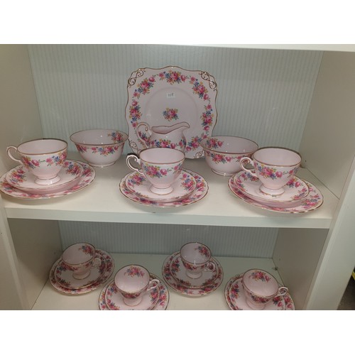 118 - Beautiful Pink Floral Tuscan Tea Service 25 Pieces