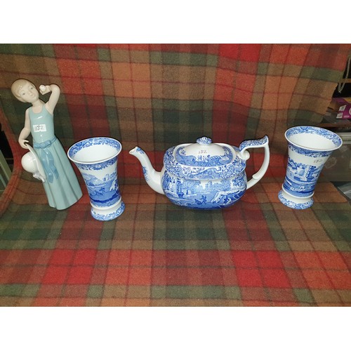 132 - Lladro Figure Spode Tea Pot And 2 Vases