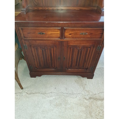 281 - Small Welsh Style Dresser With Domed Top Display 2 Drawers And 2 Dood Base Cupboard Needs New Handle... 