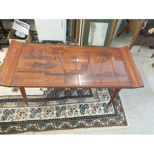 374 - Oriental Tea Table With Carved Top And Glass Presserve