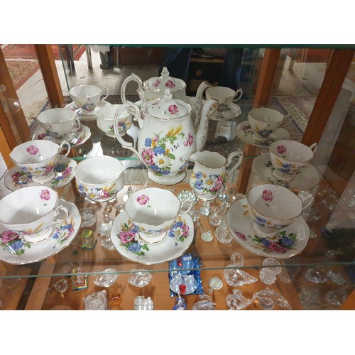 151 - Royal Albert Harvest Bouquet Part Tea Service Tea Pot Sugar And Creme 5 Cups And Saucers