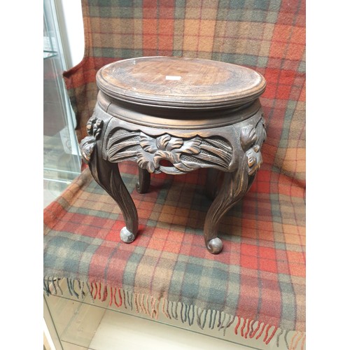 102 - Oriental Carved Wood Plant Stand 35 cm Tall 36 Cm Diameter