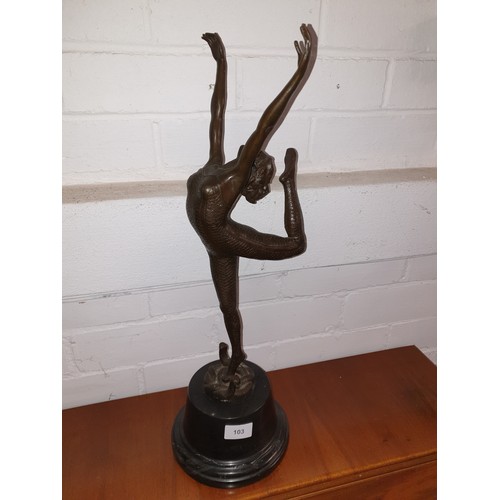 103 - Large Art Deco Bronze Dancing Lady With Snakes Around Her Feet Stands 55 Cms Tall Weights 6.6kg