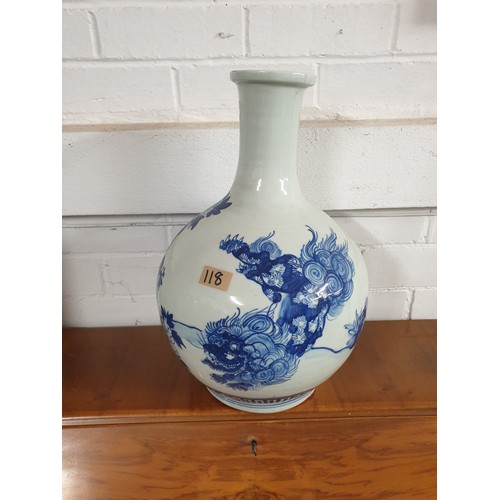 118 - Large Oriental Blue And White Dragon Pattern Bottle Vase 45 cms Tall