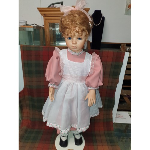 121 - Large Stunning China Faced Doll Stands 84 cm Tall Top Quality Indistinct Signature To Back Head