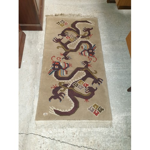 204 - Oriental Chinese Dragon Pattern Hand Knotted Rug 150 x 75 cms