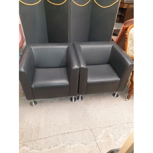 212 - 2 Comfy Leather Tub Chairs With Chrome Legs