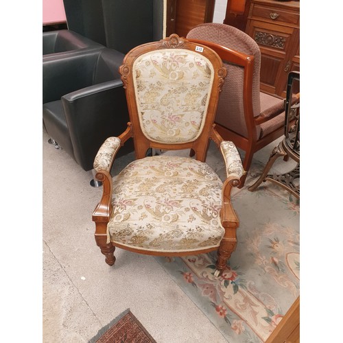 213 - Large Victorian Gentlemans Arm Chair In Chinoiserie Pattern