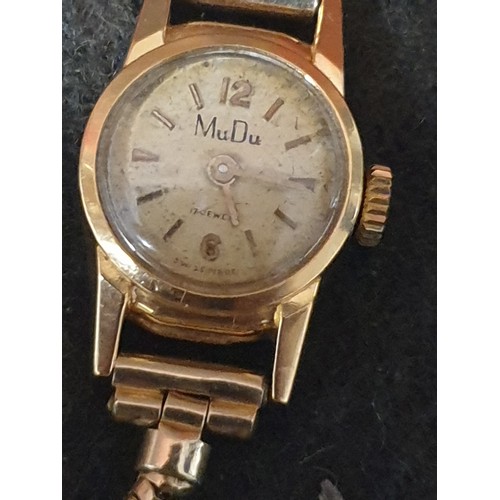 2 - 18ct Gold Mudu  Cased Watch With 12ct Rolled Gold Strap