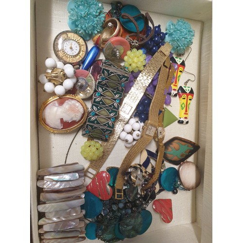 40 - Selection Of Costume Jewellery To Include Cameo Brooch Ladies Wrist Watches Fob Watch Etc