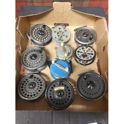 55 - Box Of 10 Vintage Fly Reels To Include Intrepid Rimfly Beaudex Etc