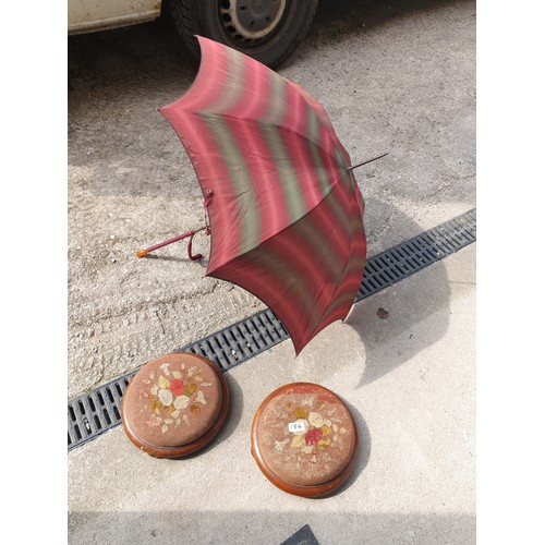 154 - 2 Victorian Foot Stools And Ladies Parasol