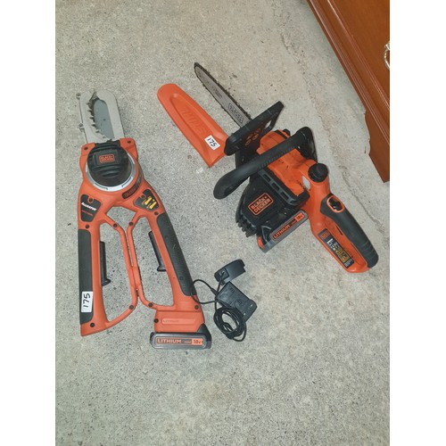 175 - Black And Decker Cordless Alligator Chain Saw Cutter And Chain Saw With Lithium Batteries And Charge... 