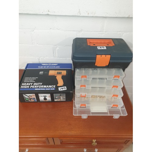 189 - New Heavy Duty Heat Gun And New Organiser Storage Box With Screws, etc