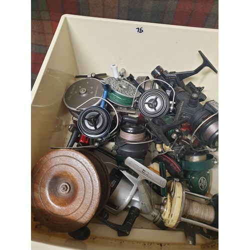 75 - Large Box Assorted Spinnig Reels And Spare Parts ect