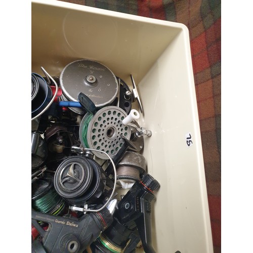 75 - Large Box Assorted Spinnig Reels And Spare Parts ect