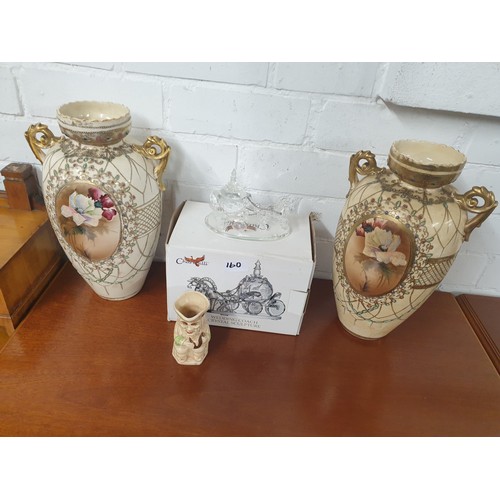 160 - Pair Of Hand Painted Nippon ( Early Noritake) Vases Toby Jug And Crystal Coach And Horses