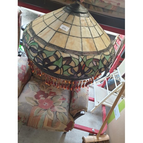 87A - Stunning Tiffany Style Lamp Shade With Anber Droplets And Cast Metal Stand 2 Needs Attention To Brin... 