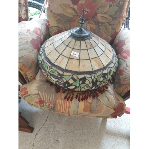 87A - Stunning Tiffany Style Lamp Shade With Anber Droplets And Cast Metal Stand 2 Needs Attention To Brin... 