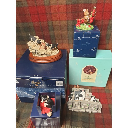 76 - Border Fina Art Figures Of Sheep Dogs And Mouse Eatin Cherries All Boxed