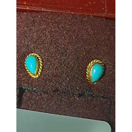 18 - Pair Of 9ct Gold Turquoise ear Rings