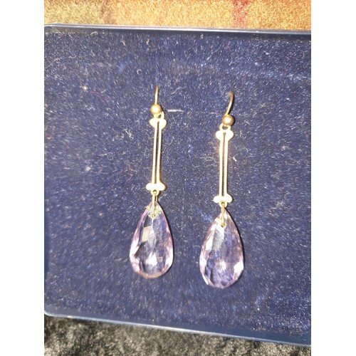 24 - 9ct Gold Amethyst Droplet Earrings