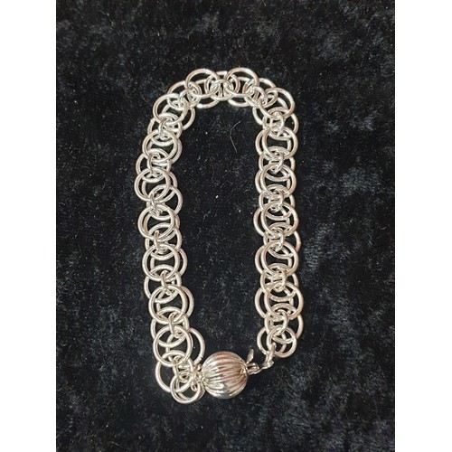 36 - Silver Hallmarked Unusual Link Bracelet With Ball Clasp