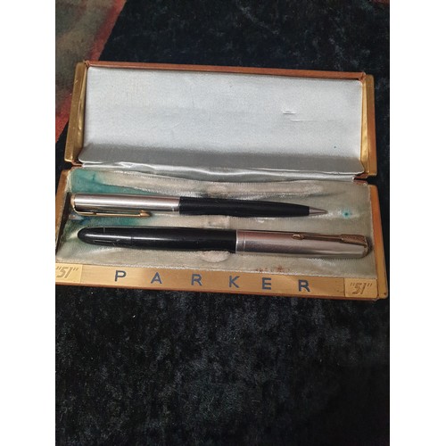 47 - Vintage Parker Fountain Pen And Revolving Pencil Set No 51 In Original Fitted Case