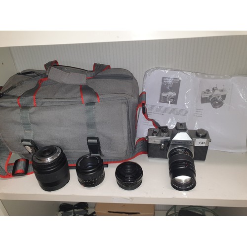 145 - Praktica Super TL 1000 Camera With Carry Bag  and 3 Lenses